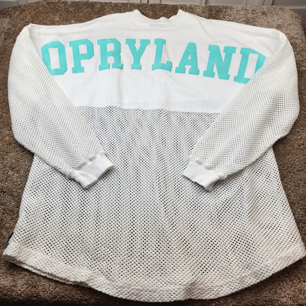 Spirit Jersey Opryland Nashville White Mesh Long Sleeve Shirt Womens Large Teal